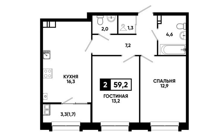 Двухкомнатная квартира