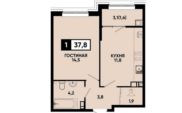 Однокомнатная  квартира