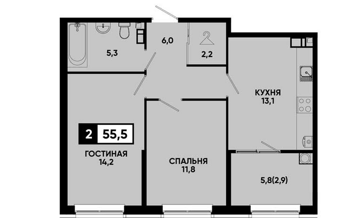 Двухкомнатная  квартира